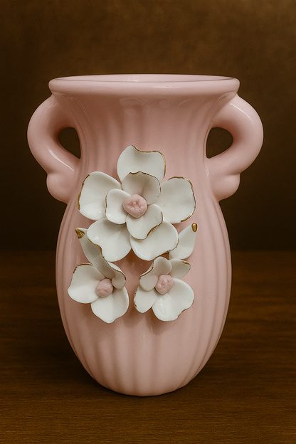 Pastel Floral Ceramic Vase with Handles – Available in Blue & Pink